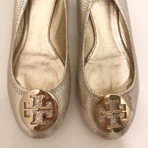 Tory Burch Reva Crackled Metallic Ballerina Flat